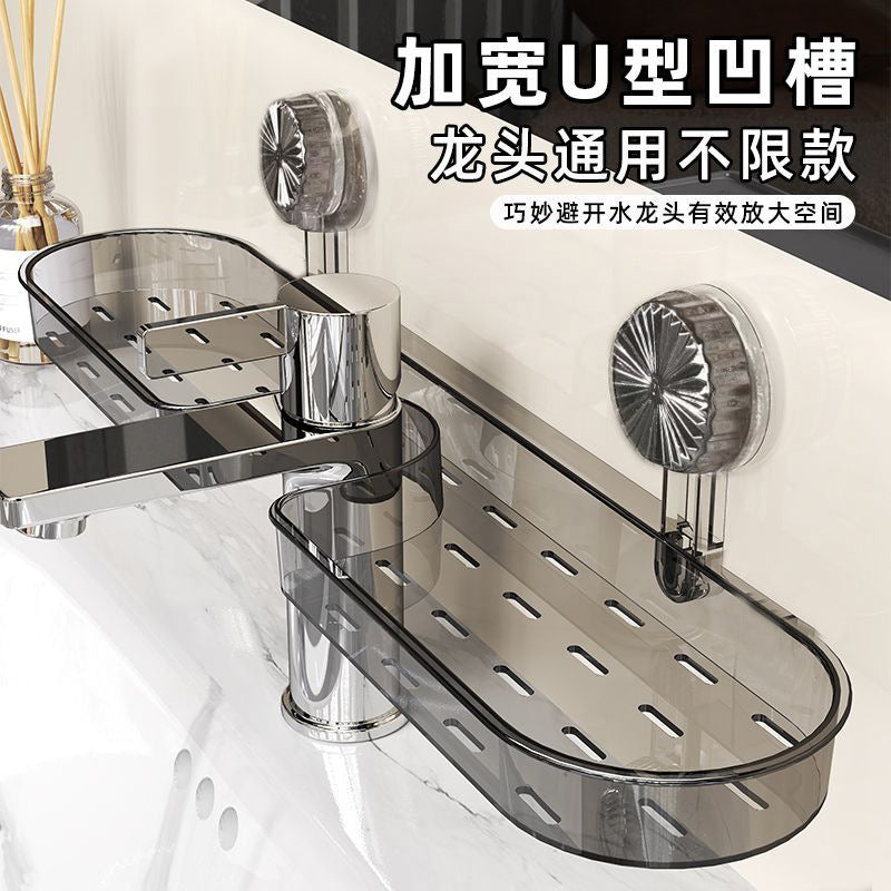 Suction Cup Corner Shelf for Bathroom Kitchen, Wall-Mounted No-Drill Storage Organizer for Faucet, Vanity, Cosmetics