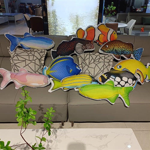 Creative Ocean Fish Print Plush Pillow Clownfish Grouper Kids Toy Gift
