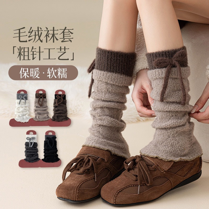 Winter Warm Alpaca-like Plush Boot Cuffs with Bows for Snow Boots