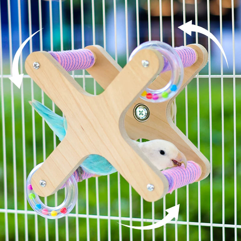 Parrot Rotating Perch Bird Toy with Food Bowl for Cage Decoration and Play