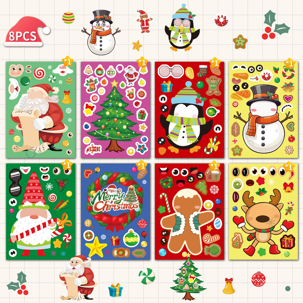 Christmas DIY Sticker Set for Kids, Educational Craft Stickers for Holiday Decoration and Creative Play