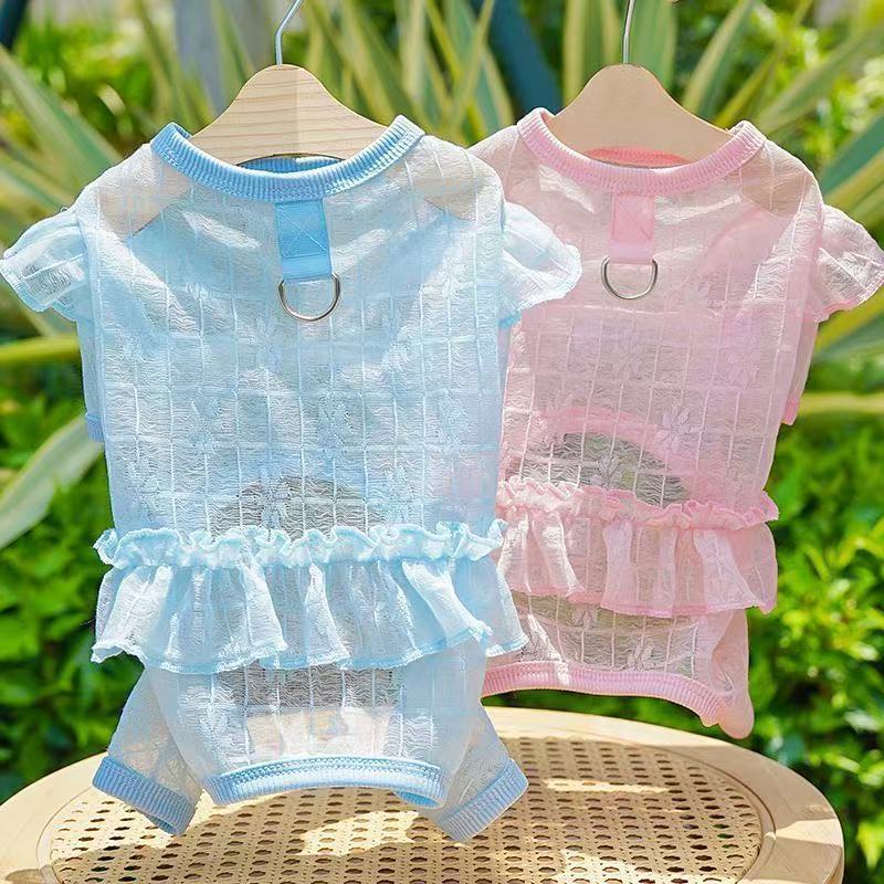Pet Dog Cat Summer Thin Breathable Four-Legged Sun Protection Dress with Sleeves