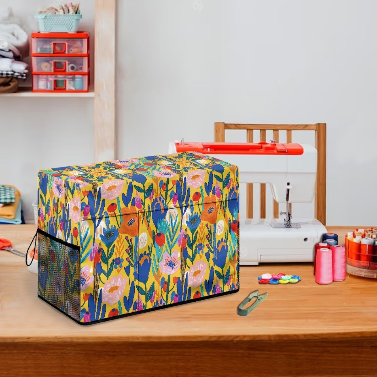 Sewing Machine Dust Cover with Tulip Print and Side Mesh