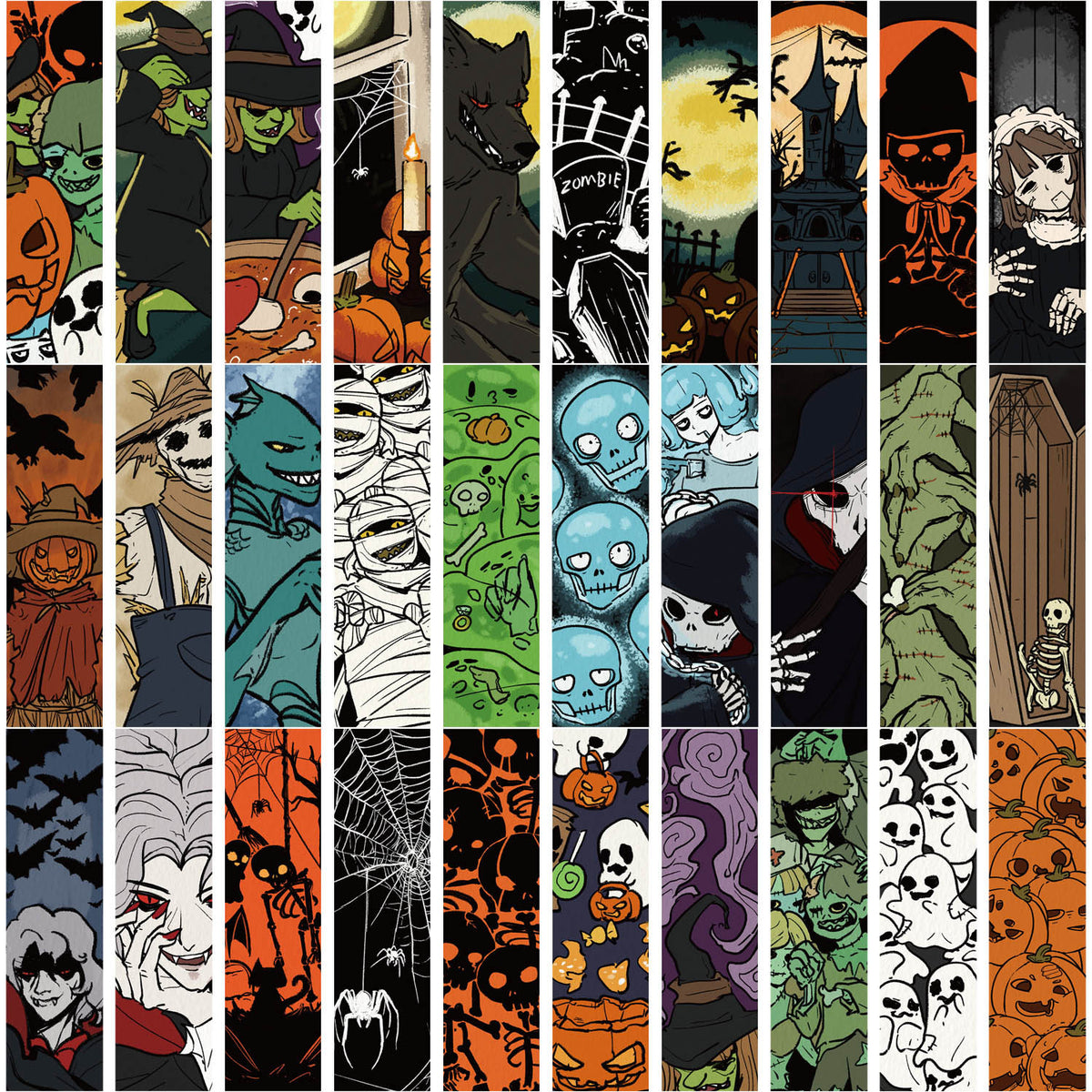 30-Pack Halloween Series Paper Bookmarks for Reading & Decoration