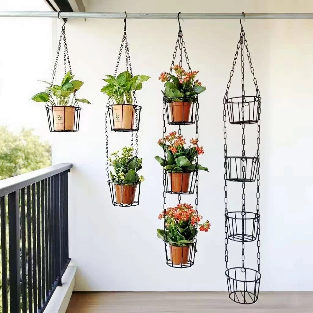Wrought Iron Multi-Layer Hanging Planter Stand for Balcony, Succulents, Green Plants, and Orchids