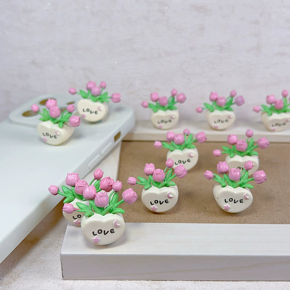 Miniature Love Tulip Potted Plant for DIY Phone Cases & Dollhouse Decor