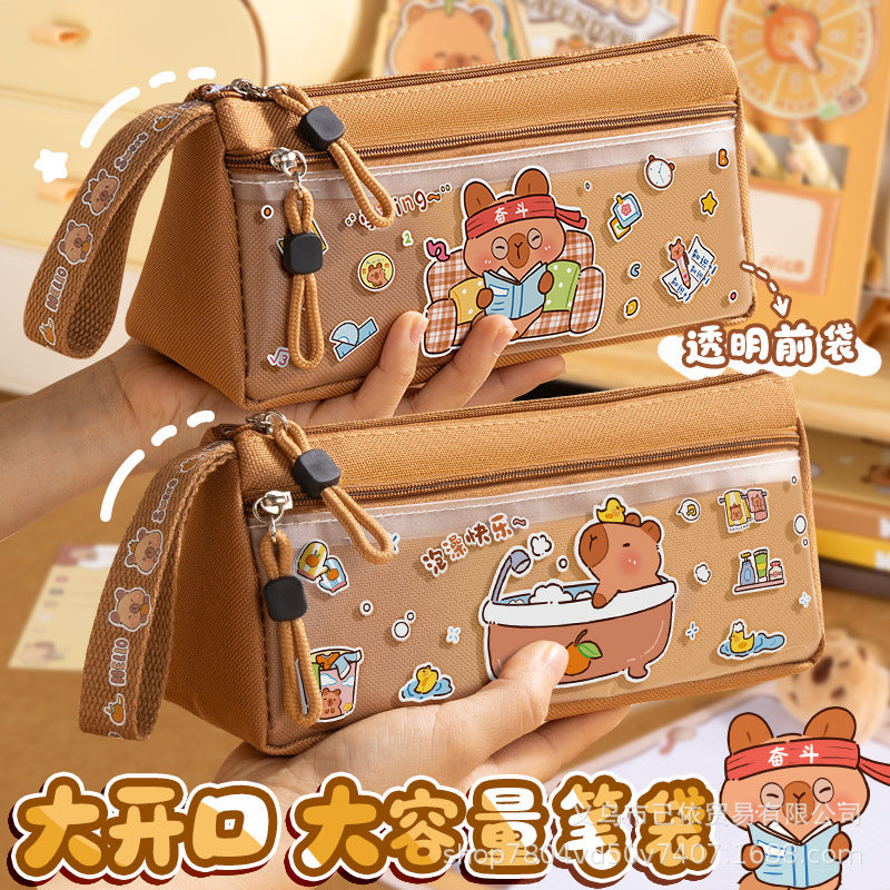 Capybara Large Capacity Pencil Case for Students, Cute Cartoon Stationery Pouch