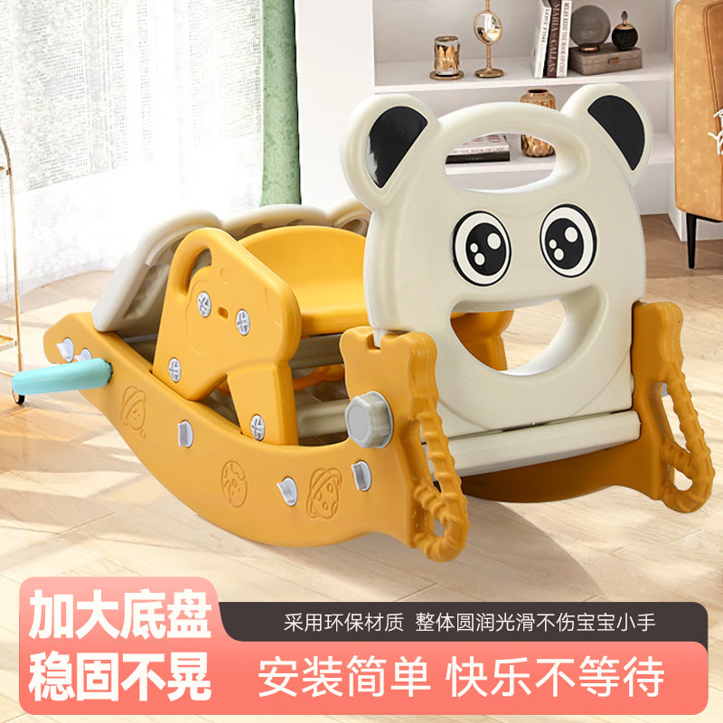 Kids 4-in-1 Indoor Outdoor Slide Rocking Horse Basketball Hoop Play Set with Detachable Slide for Toddlers