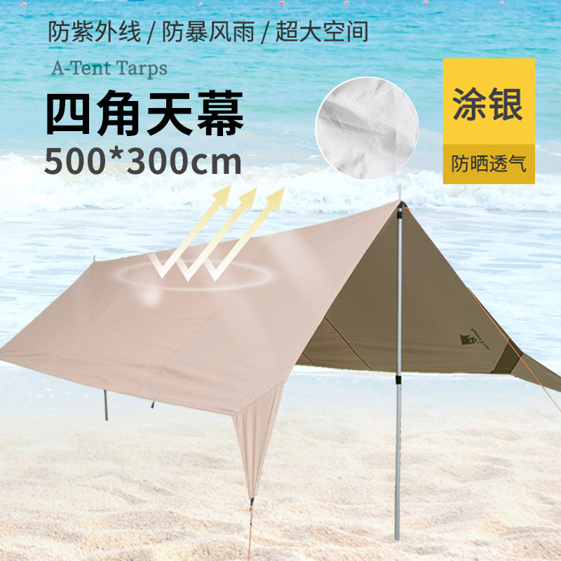 5x3m Khaki Silver-Coated Outdoor Camping Tarp Sunshade, Waterproof UV Protection