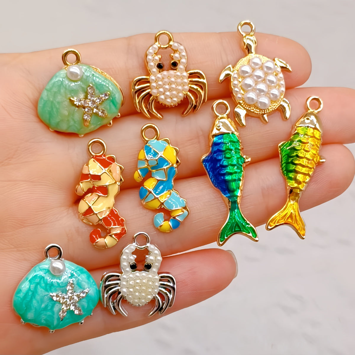 Cartoon Seashell Starfish Alloy Charms for DIY Jewelry Making