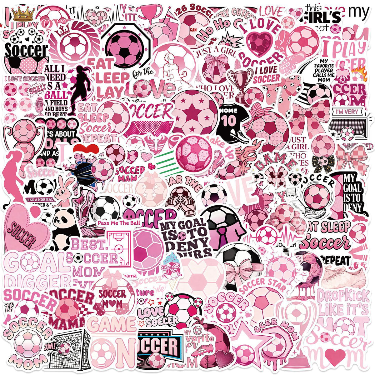 100PCS Pink Cartoon Football Waterproof PVC Stickers for Scrapbooking Phone Case Water Bottle Decoration