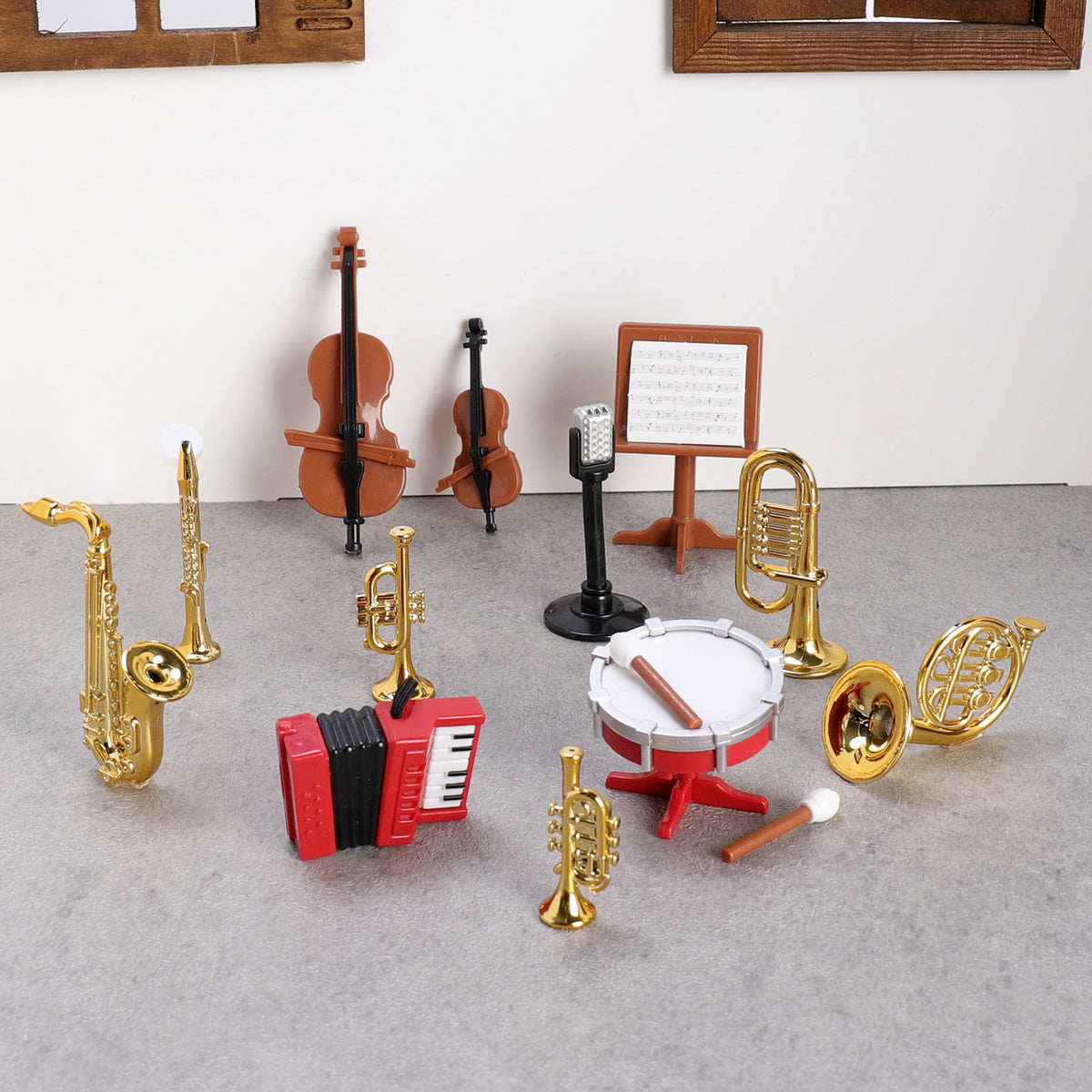 Miniature Musical Instrument Model Set - Accordion, Saxophone, Classical Instruments for Dollhouse Decor