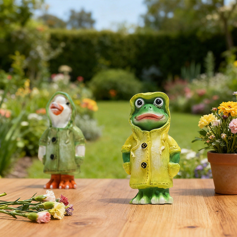 Outdoor Garden Resin Duck Frog Figurines for Home Desktop Patio Lawn Decor