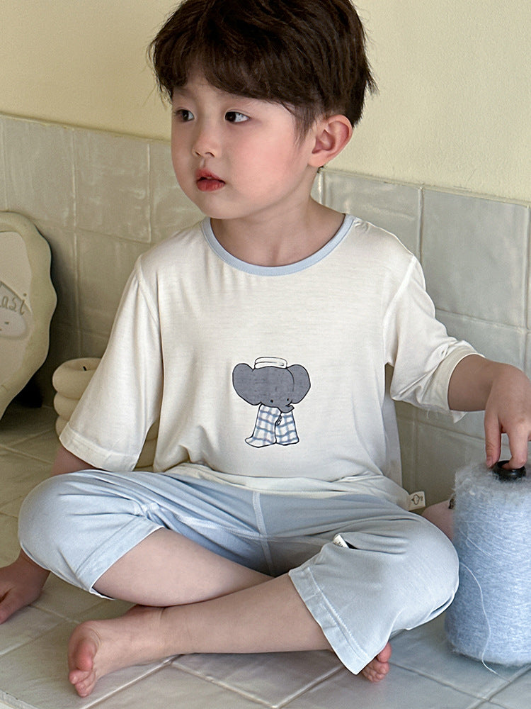 Boys' Modal Ice Silk Pajama Set Short Sleeve for Summer