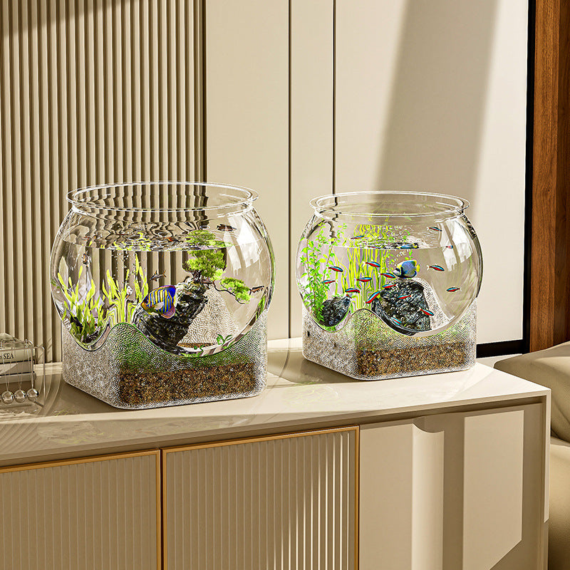 Clear Ecological Micro-Landscape Fish Tank with Base for Betta Fish and Turtles, Shatterproof