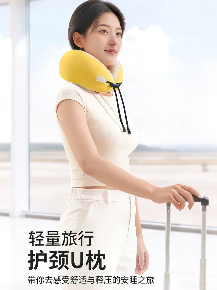 Memory Foam Travel Neck Pillow, Foldable U-Shaped Headrest for Airplane, Car, and Office Napping, Ergonomic Neck Support Cushion