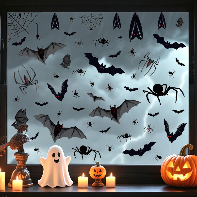 Halloween Static Cling Window Decals - Spooky Bat Spider Stickers for Living Room Bedroom Party Decor