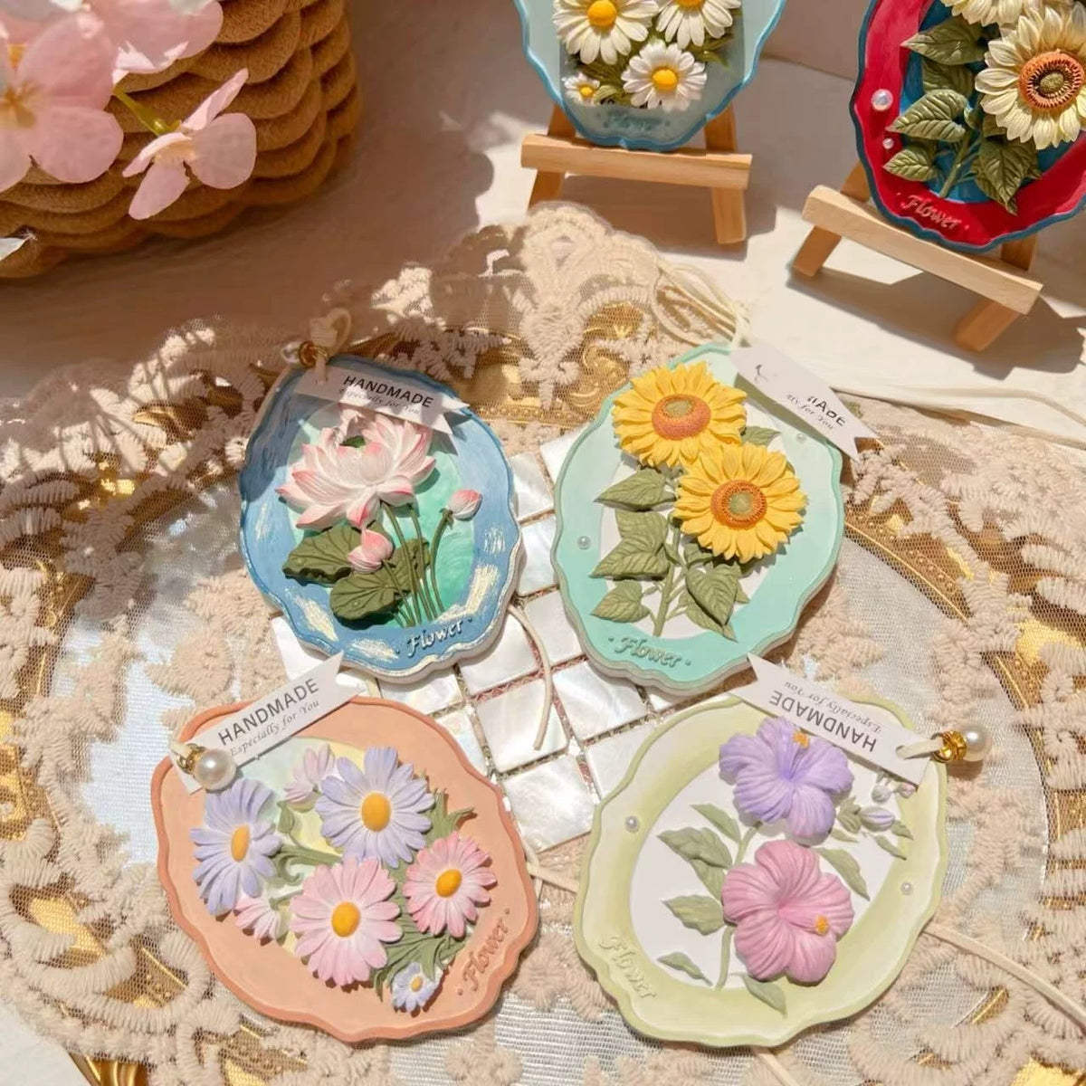 DIY Plaster Flower Plaque Painting Kit for Kids, Craft Material Pack
