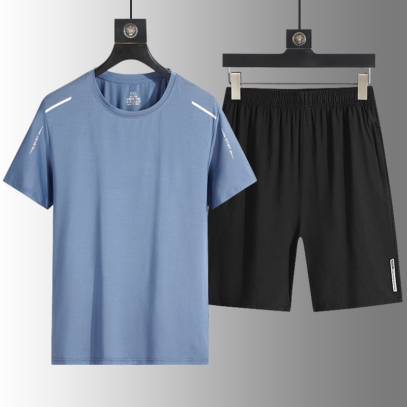 Men's Summer Ice Silk Casual Tracksuit Quick Dry T-Shirt & Shorts Set