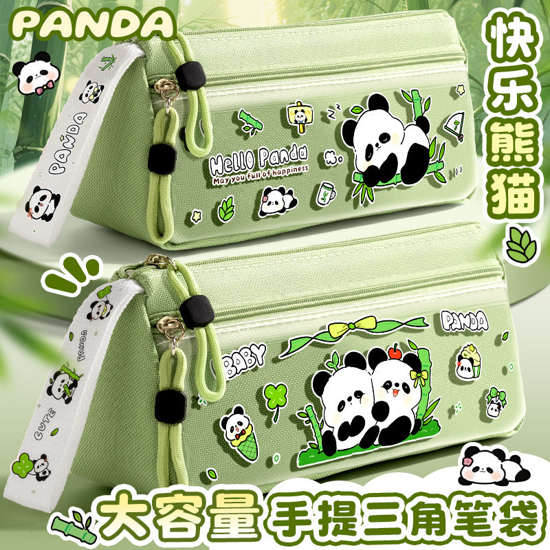 Cute Cartoon Panda Cat Pencil Case Double Layer Large Capacity Stationery Pouch for Students