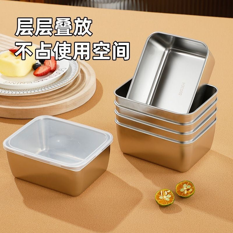 Square 304 Stainless Steel Food Storage Container Set for Refrigerator, Fruit, and Vegetable Storage
