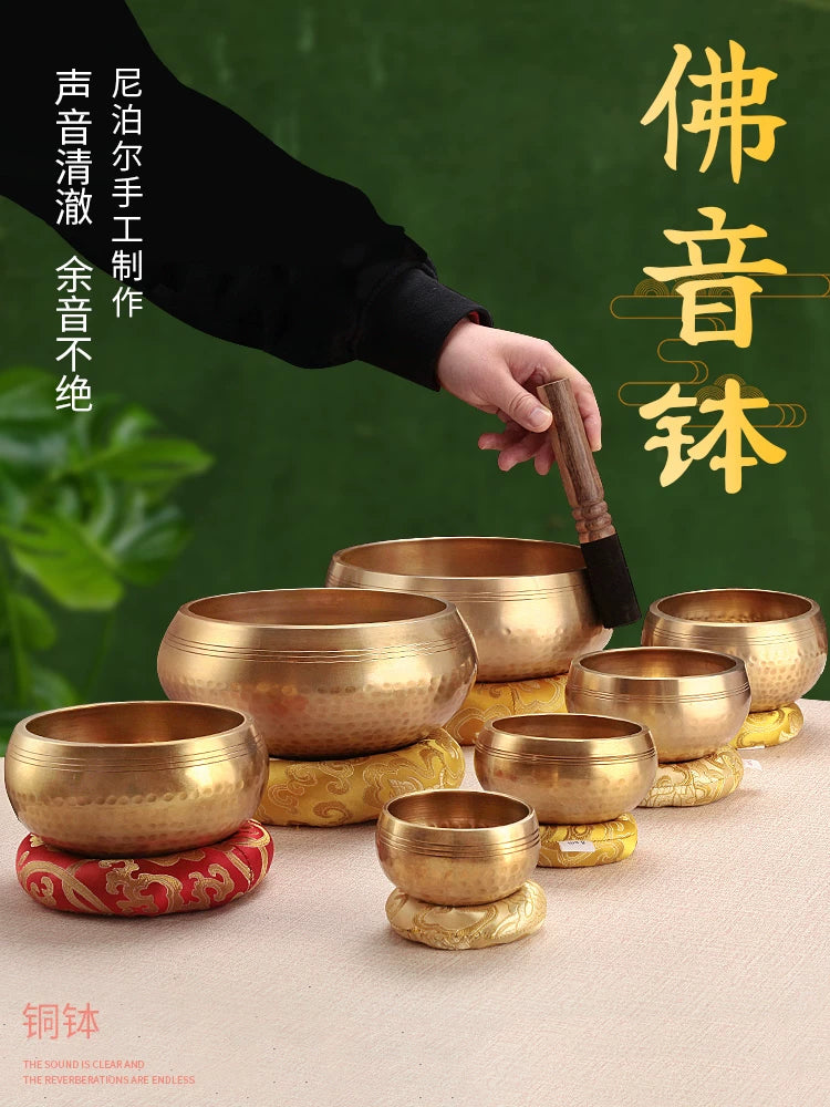 Handmade Tibetan Singing Bowl Set for Meditation & Yoga - Copper Sound Bowl with Mallet & Cushion