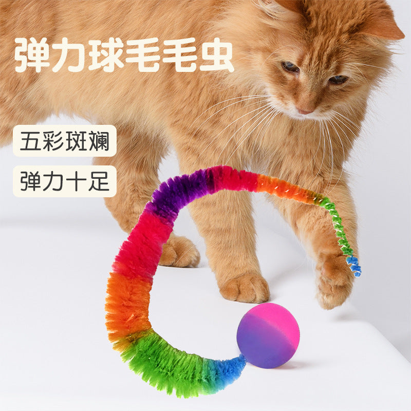 Caterpillar Feather Elastic Ball Cat Toy for Self-Amusement and Play