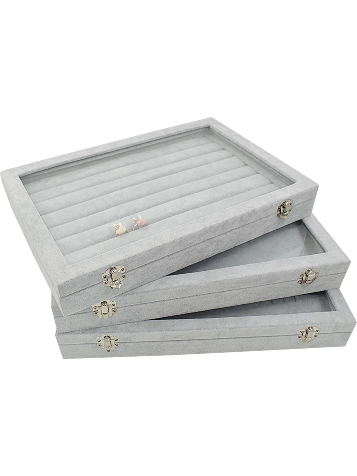 Velvet Jewelry Storage Box for Rings Necklaces Pendants Bracelets Watches Earrings, Large Capacity Dustproof Display Case