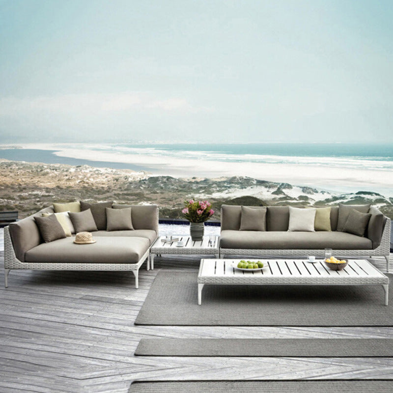 Outdoor Rattan Wicker Sofa Set with Chaise Lounge for Patio Balcony Garden
