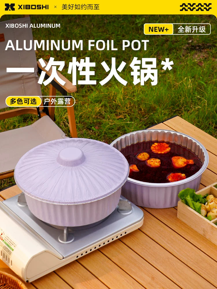 Disposable Aluminum Foil Hot Pot Cookware for Camping & Picnics, 5000ml with Lid