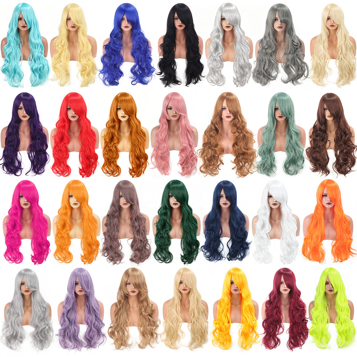 80cm Long Curly Cosplay Wig with Bangs, Multi-color Heat Resistant Synthetic Hair