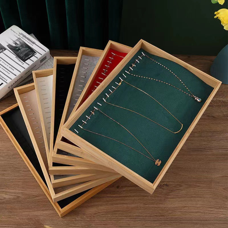 Bamboo Wood Necklace and Bracelet Display Tray for Jewelry Organization
