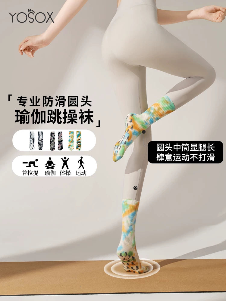 Women's Non-Slip Mid-Calf Yoga & Pilates Socks for Indoor Fitness Training