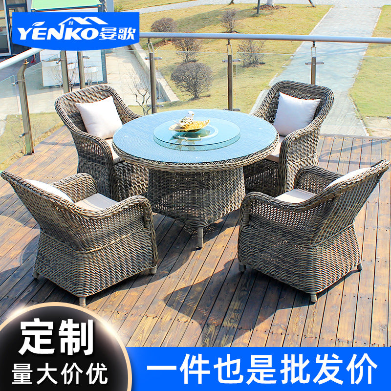 Outdoor Rattan Dining Table and Chairs Set for Patio Garden Balcony