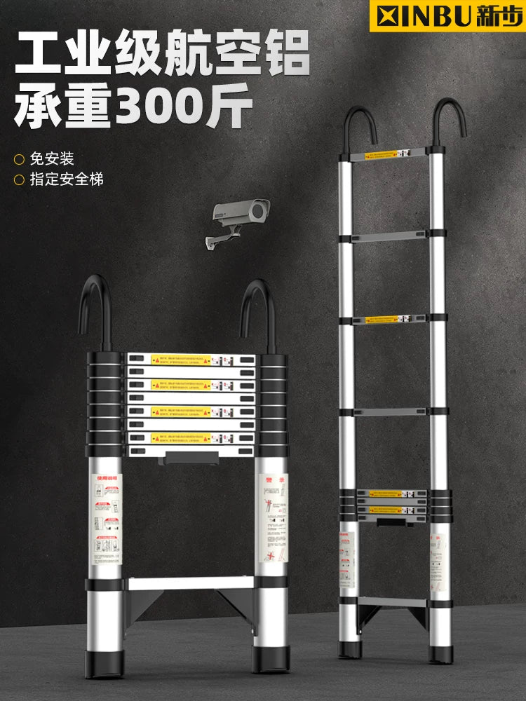 Telescoping Aluminum Extension Ladder, Heavy-Duty Portable Multi-Purpose Folding Ladder for Home and Engineering