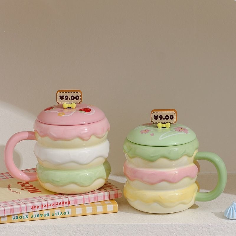 Cute Burger Ceramic Mug with Lid and Stirrer, Creative Student Water Cup, Company Gift