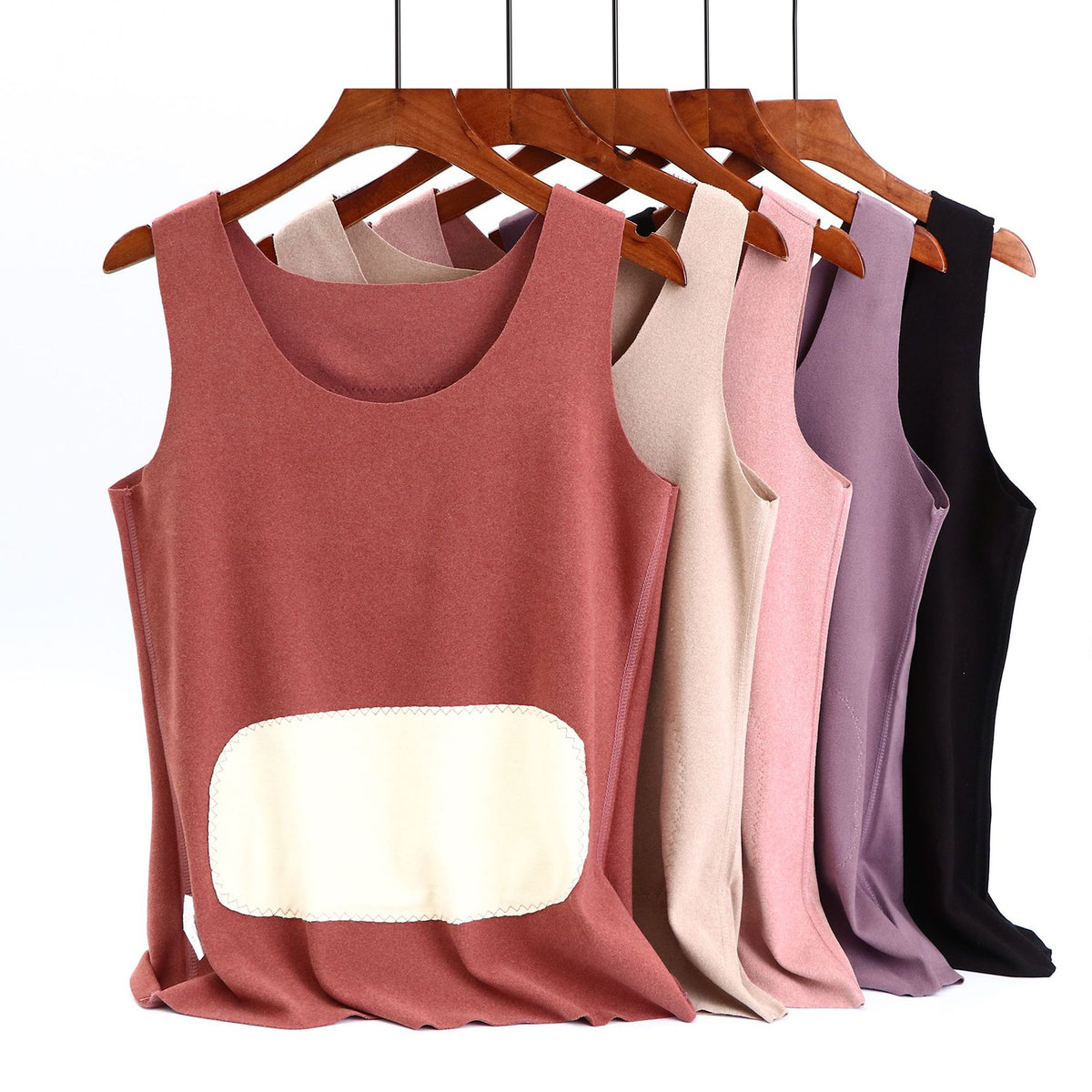 Women's Thermal Patch Vest Slim Fit Round Neck Base Layer Thickened Warm Underwear
