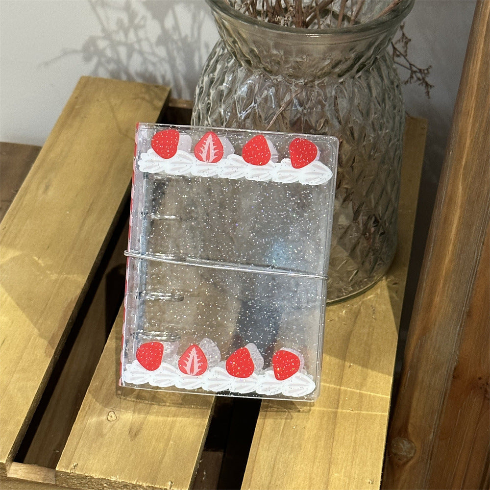 Ins Style Cream Strawberry M5 Loose-Leaf PVC Hardcover Notebook for 3-inch Album Cards