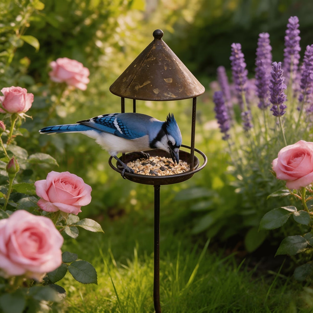 Vintage Bird Cage Feeder with Ground Stake for Outdoor Garden Patio