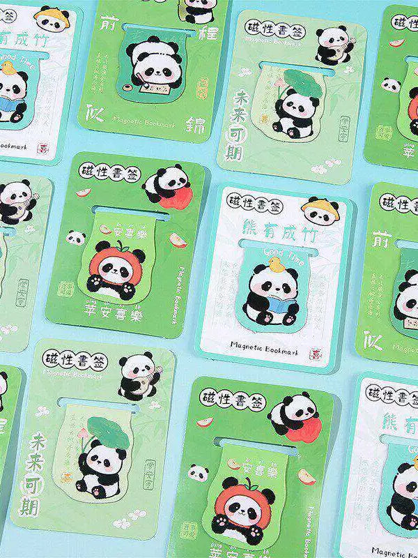 Cute Panda Magnetic Bookmarks for Students, Cartoon Reading Page Clips