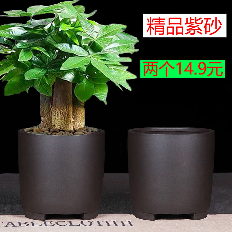 Cylindrical Zisha Orchid Pot Ceramic Planter for Indoor Desktop Plants