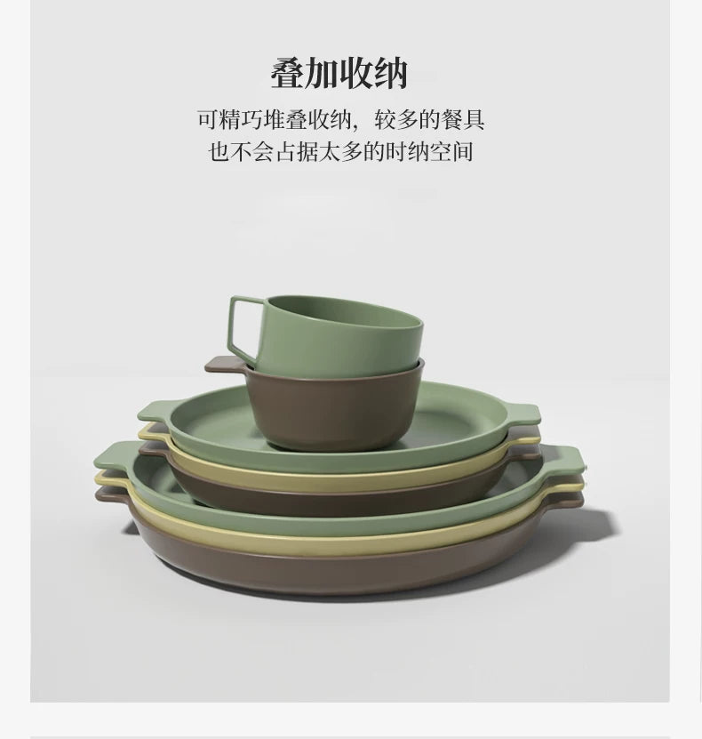 Lightweight Portable Camping Dinnerware Set - Bowls, Cups, Plates for Outdoor Use
