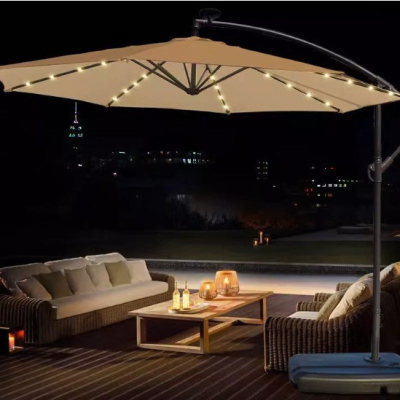 Outdoor Cantilever Patio Umbrella with Solar LED Lights and Base
