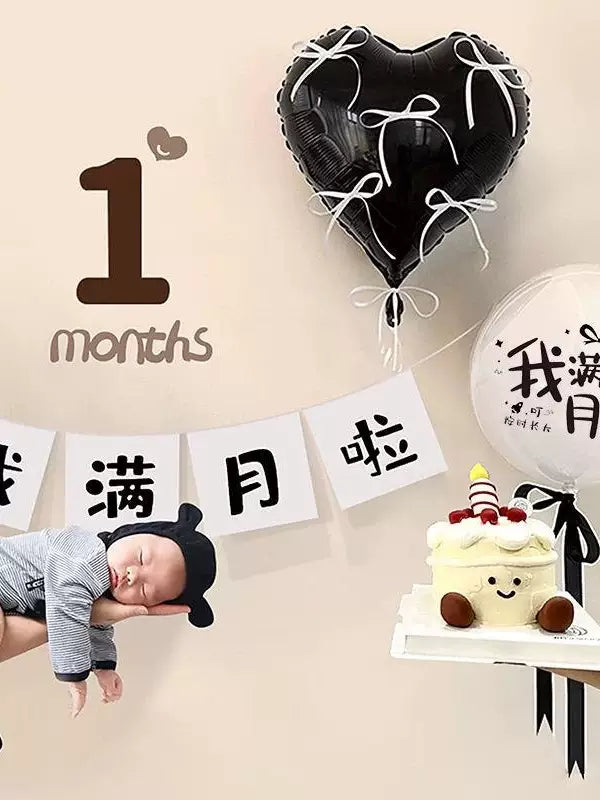 Baby Full Moon / 100-Day Celebration Balloon & Banner Decor Set for Photo Props