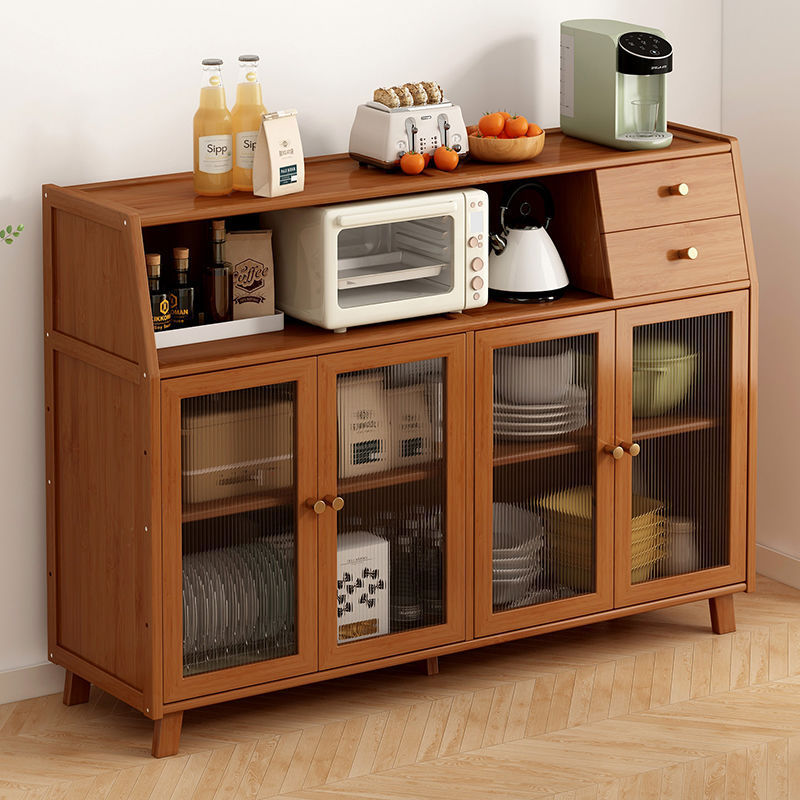 Bamboo Sideboard Cabinet for Kitchen Coffee Machine Storage, Narrow Living Room Tea Bar Cabinet, Sofa Water Bar Counter