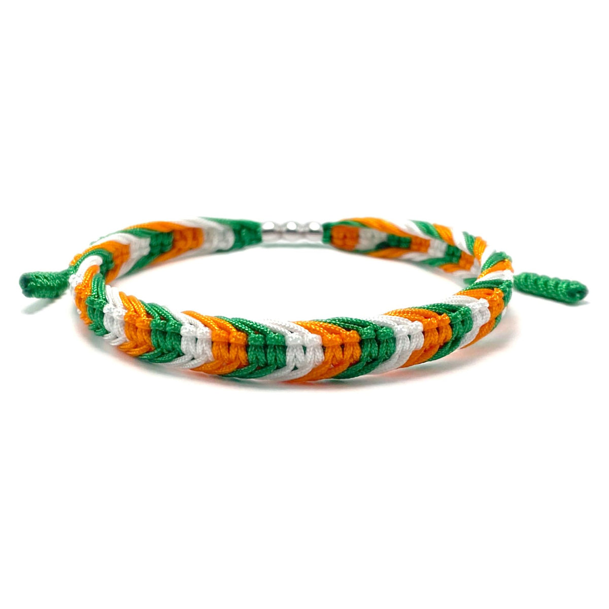 Handmade Braided Adjustable Flag Color Bracelet with Silver Beads