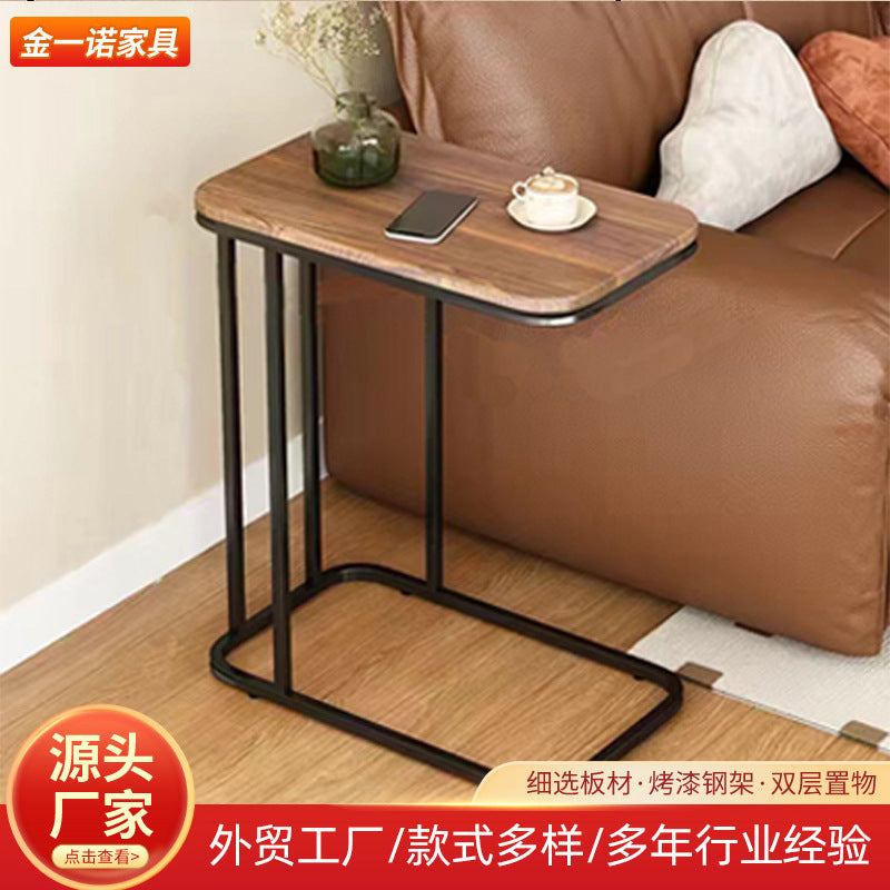 Modern Minimalist Side Table with Charging Port, Small Square Rock Board Coffee Table for Sofa Bedside