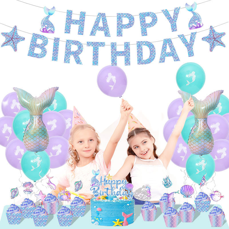 Mermaid Theme Birthday Party Balloon Decoration Kit with Banner