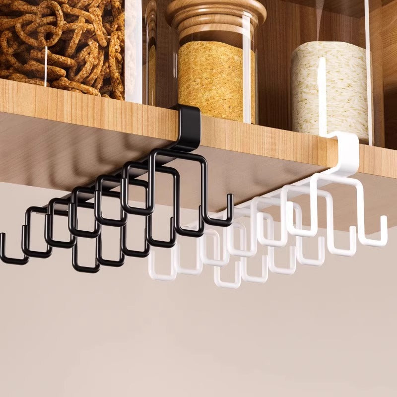 Under Cabinet Iron Storage Rack with 6 or 12 Hooks for Kitchen and Wardrobe Organization