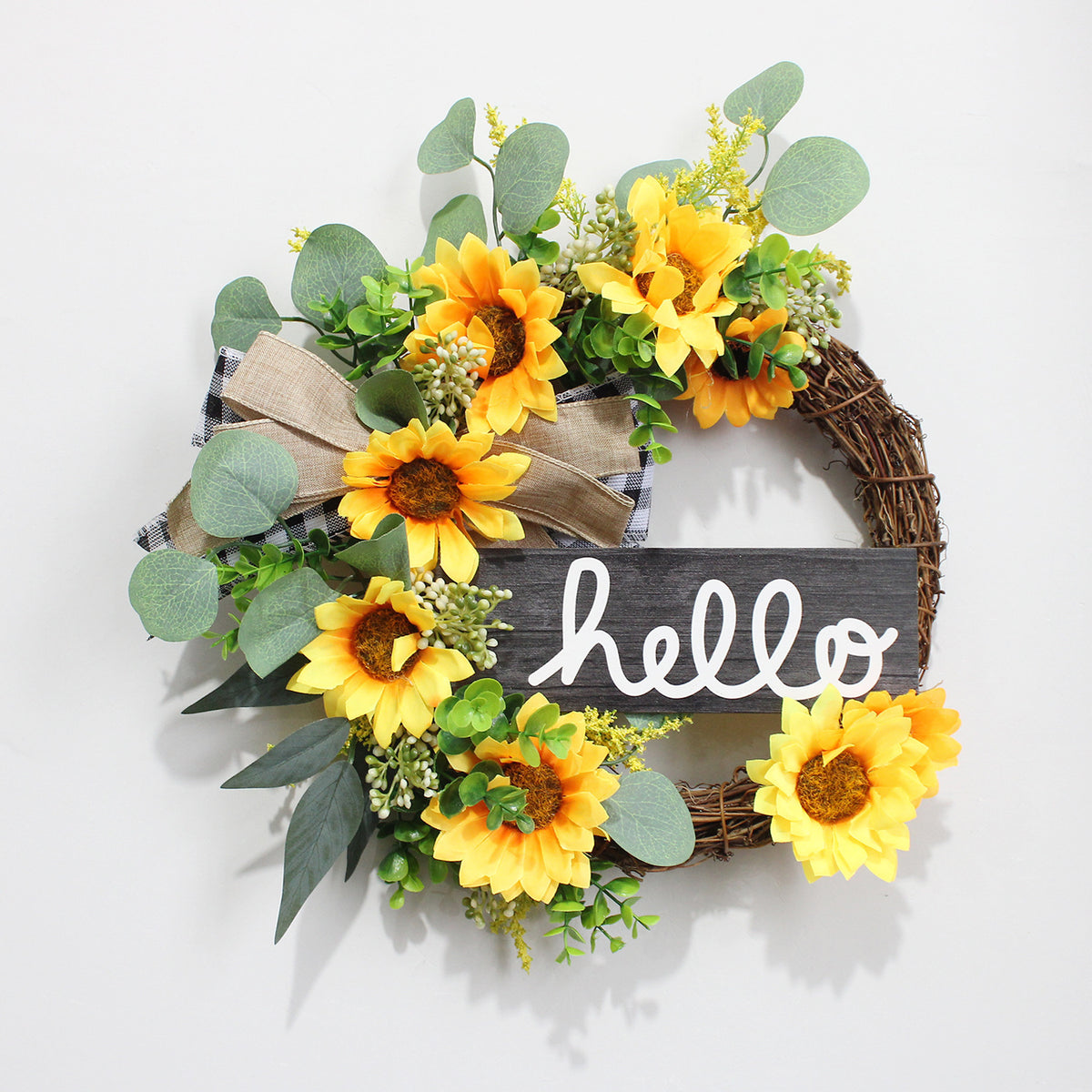 American Welcome Eucalyptus Wreath Door Hanging Decoration Artificial Flower Garland for Party